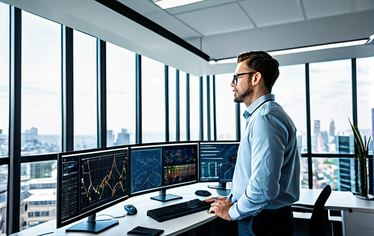 **
A data scientist in a brightly lit, modern office, working on a large computer screen displaying a complex causal diagram. The office has large windows with a cityscape view. Appropriate attire, fully clothed, safe for work, professional environment, perfect anatomy, high quality.
**