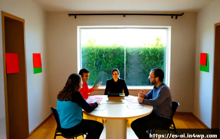인과관계 추론 훈련을 위한 팀 프로젝트 구성 방법 - Photorealistic collaborative team project planning session in a bright modern community workspace in...